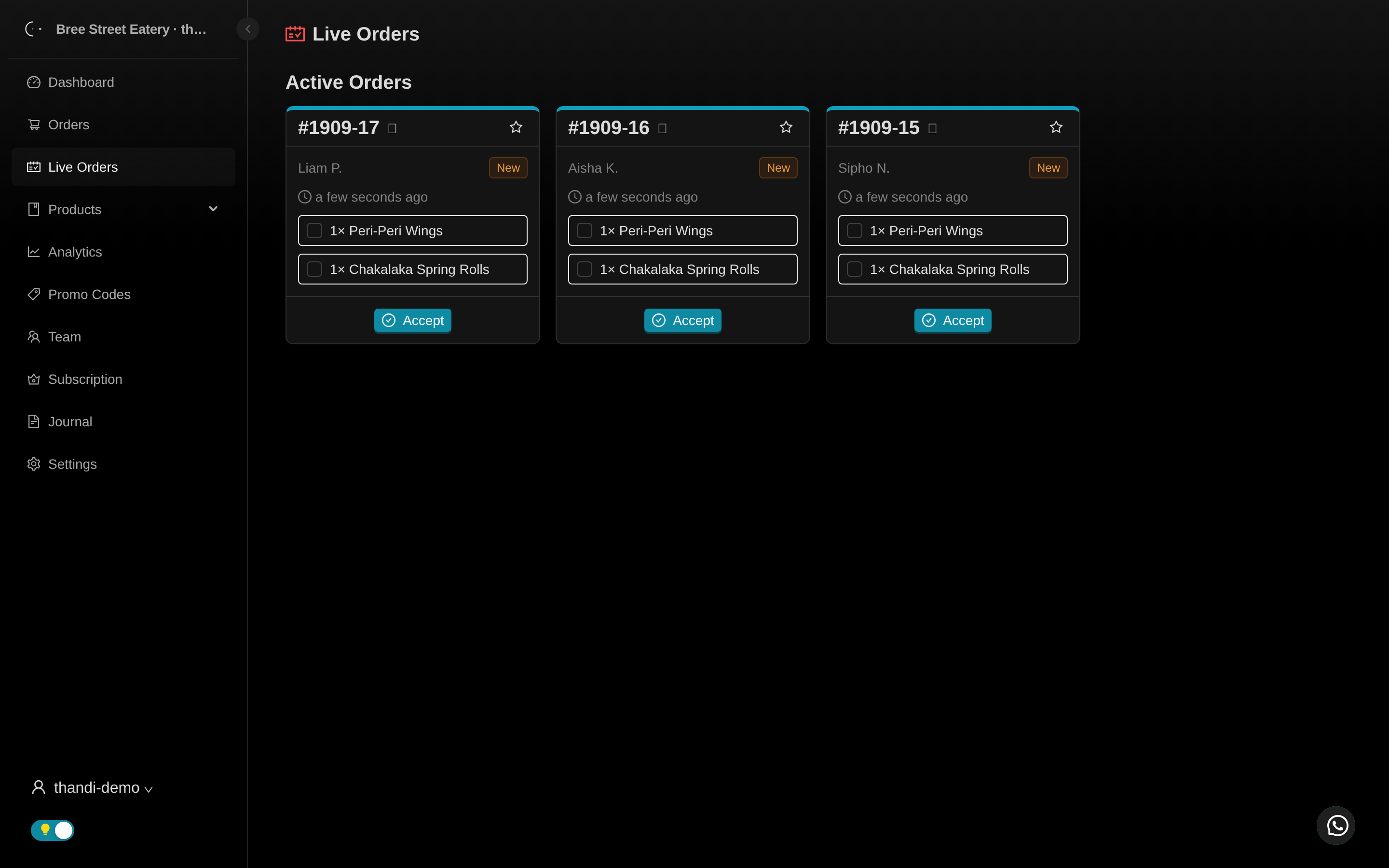 A live order board that never misses a ticket (dark mode)