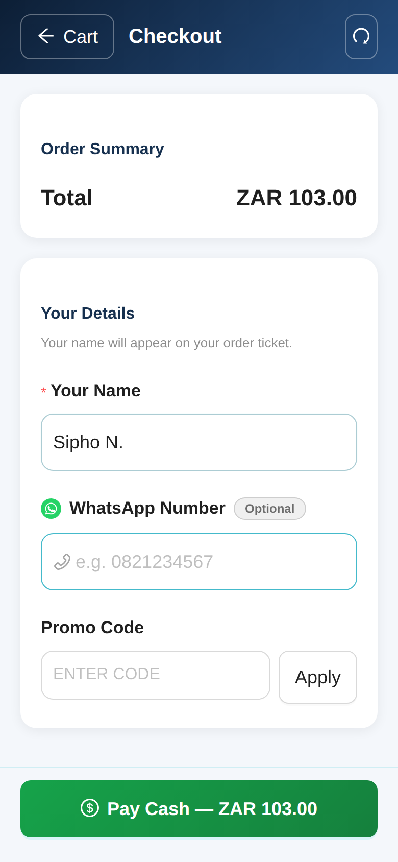 Checking out on the phone: pay cash or by card